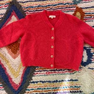Hansel From Basel Cropped Red Button-Up Sweater